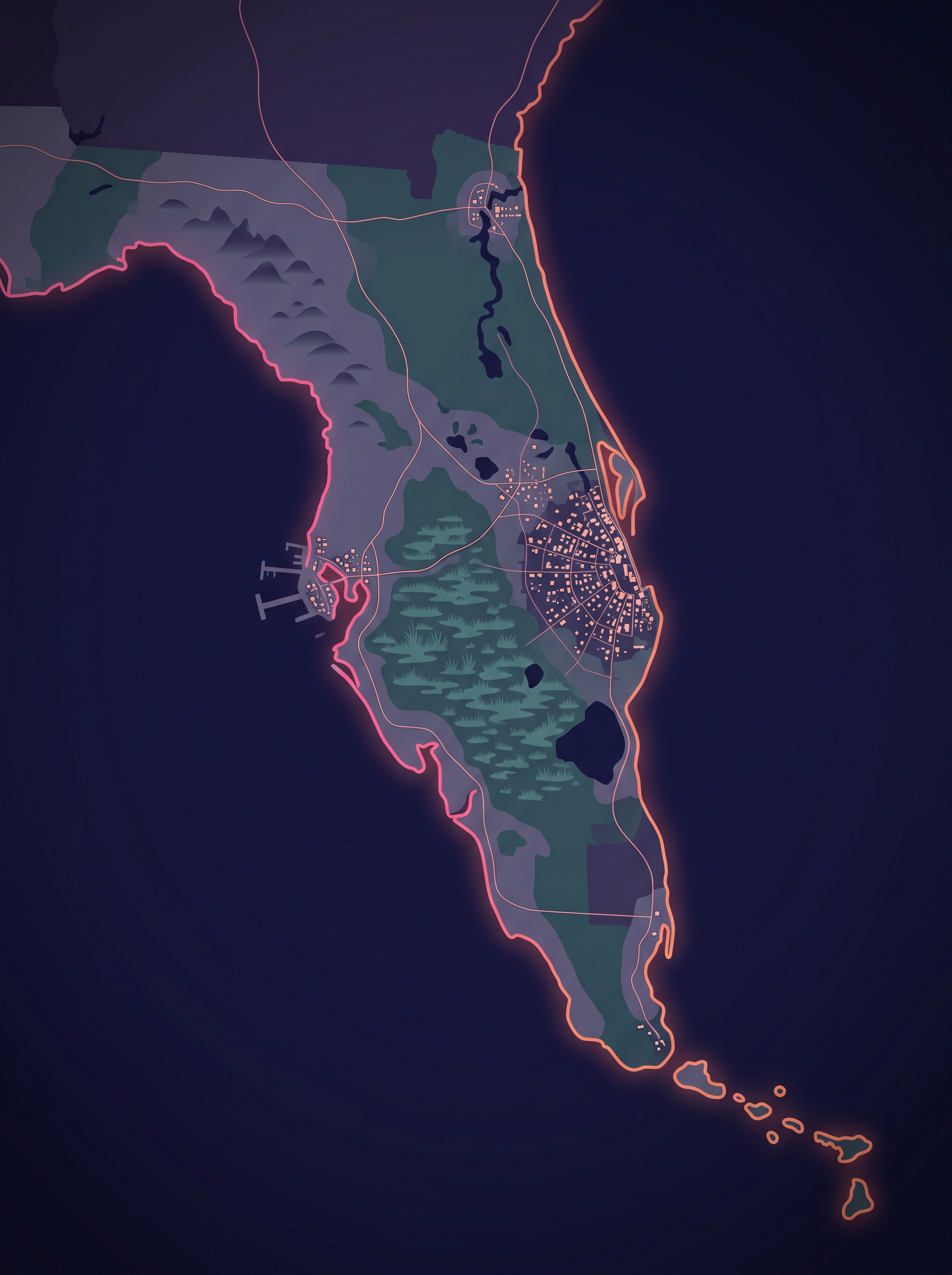 Fan-made map of the state of Leonida in GTA 6 showing Vice City and all six regions